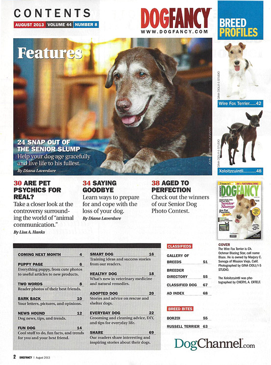 dog fancy magazine august 2013 table of contents
